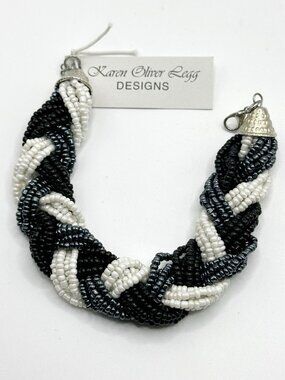 Karen Oliver Legg Designs Black White Seed Bead Woven Bracelet